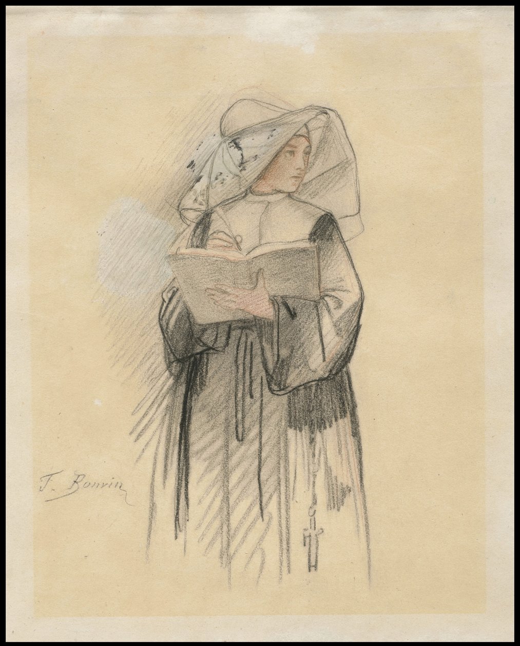 En nonne holder en bog og kuglepen, 1827-87 af François Bonvin