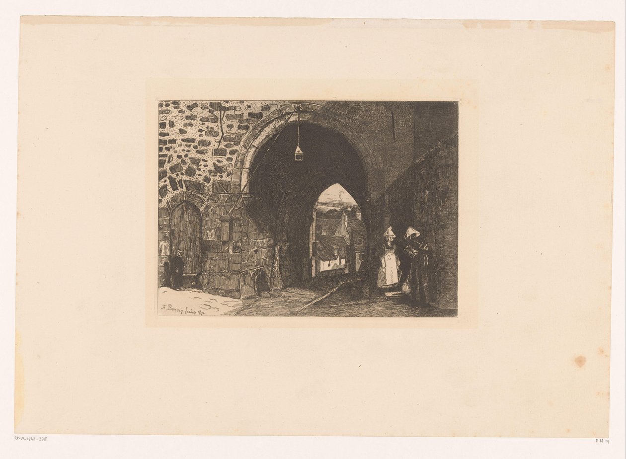 Gezicht op de Porte de St. Malo te Dinan Ti raderinger, tegnet og graveret af F. Bonvin, maler (serietitel) af François Bonvin