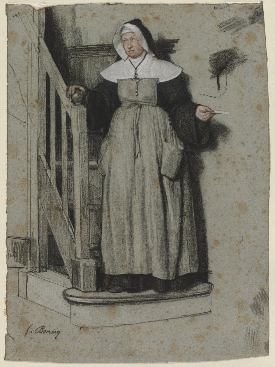 Adgangsbrevet, Interiør af et Kloster, ca. 1867. af François Bonvin