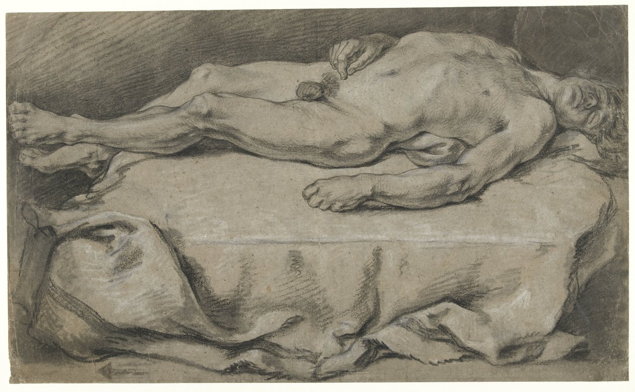 Anatomisk undersøgelse af liggende nøgen mand af François Boucher (manner of)