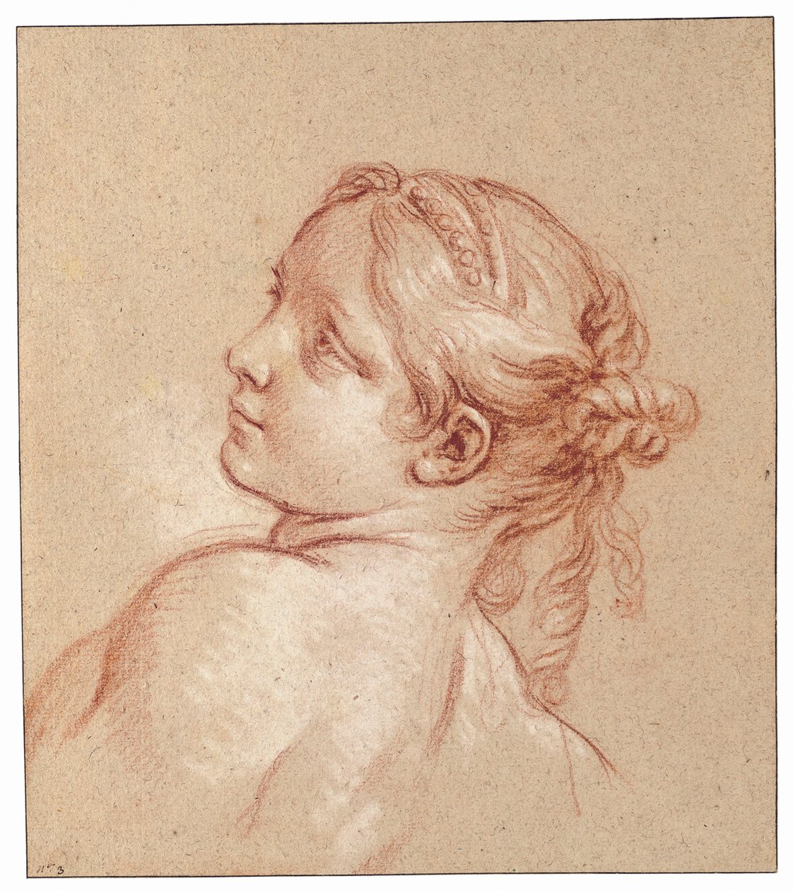 En pige, med brystlængde, hendes hoved vippet til venstre af François Boucher