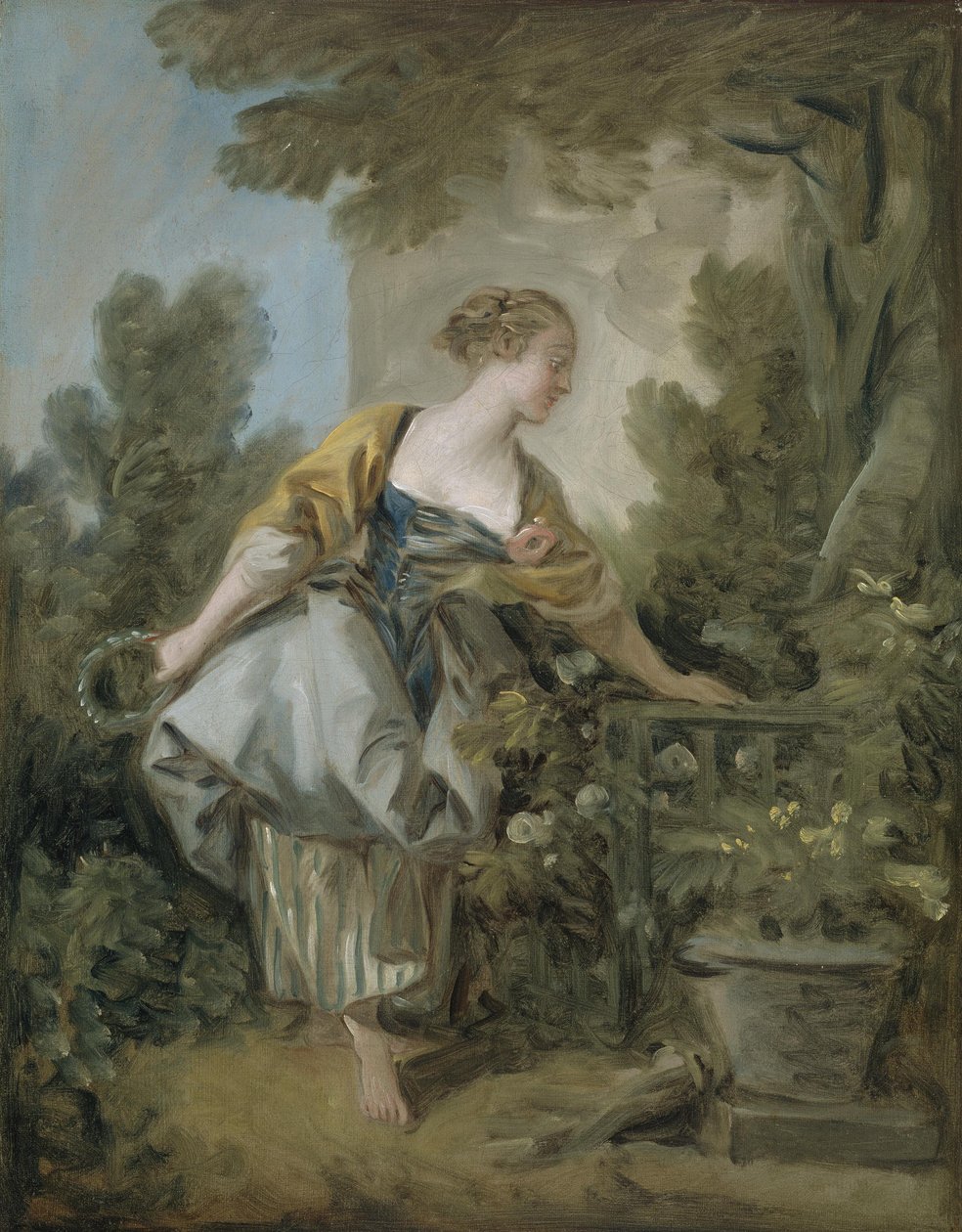 En ung pige i en park af François Boucher