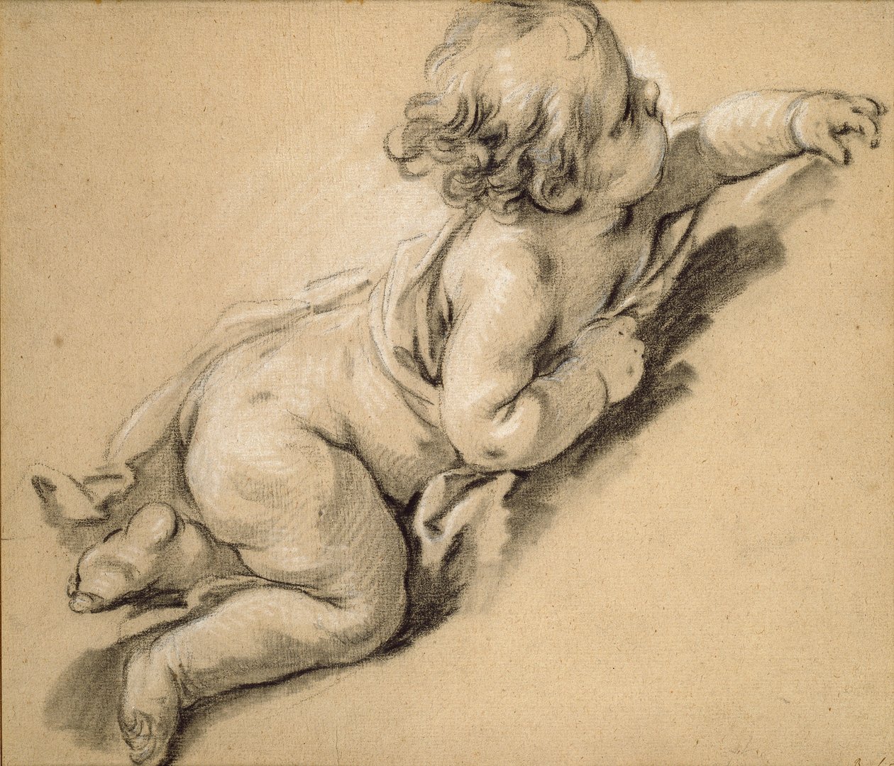 En putto tilbagelænet til højre, midten af 1700-tallet. af François Boucher