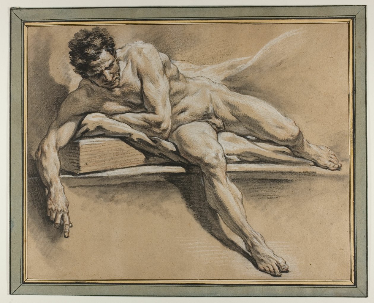 Akademisk undersøgelse af en liggende nøgen mand af François Boucher