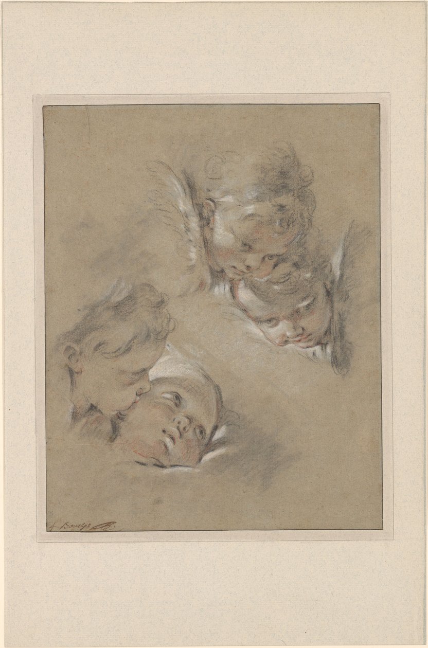 Boucher - Fire hoveder af keruber, III, 104b af François Boucher