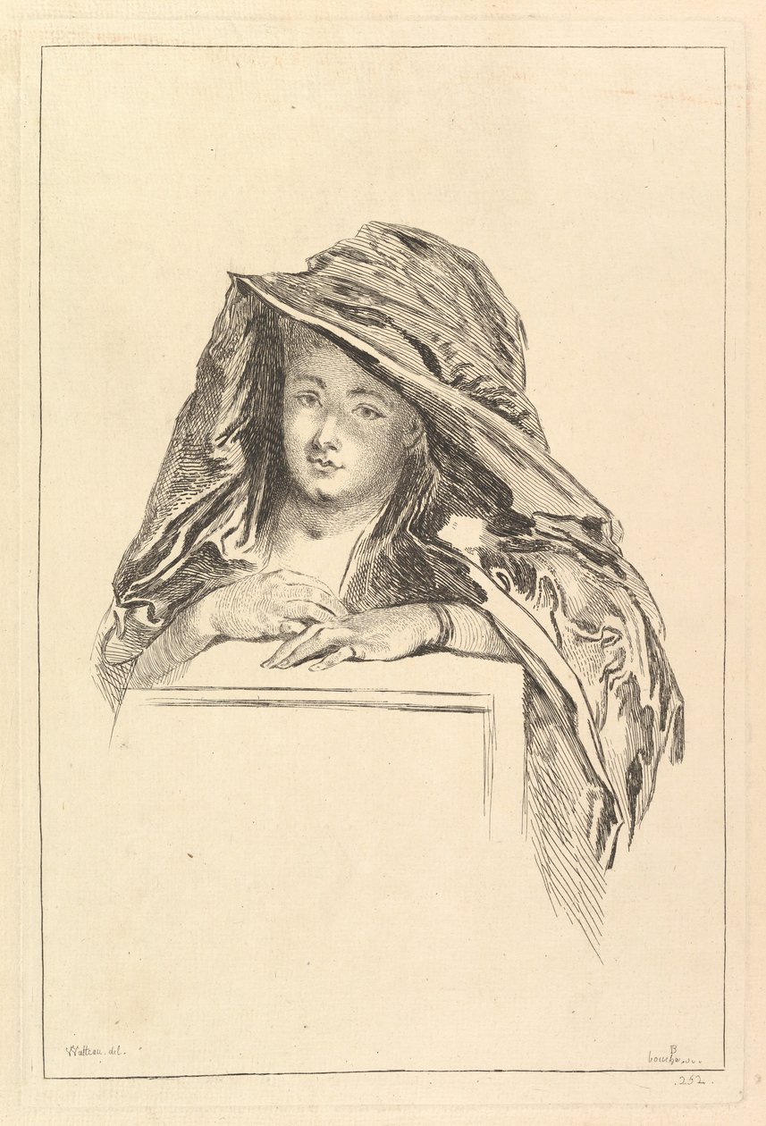 Busteportræt af en kvinde iført en hættekappe, 1700-tallet. af François Boucher