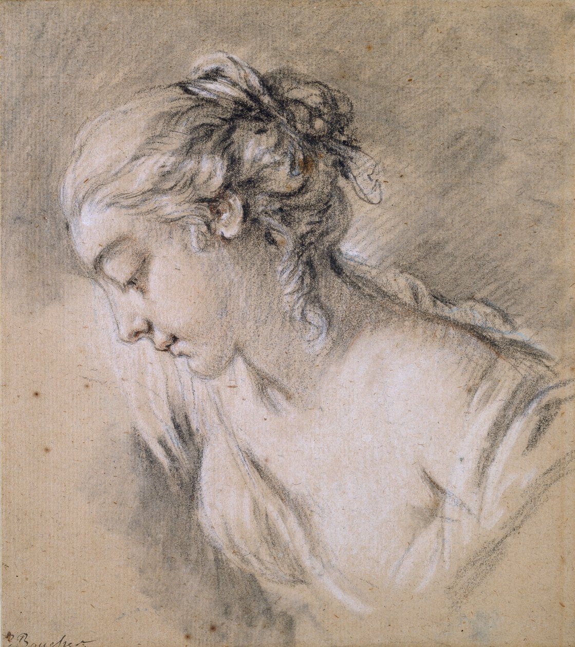 Buste af en pige i profil til venstre, midten af 1700-tallet af François Boucher
