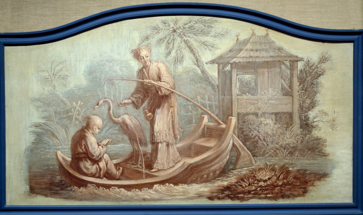 Chinoiserie: Scene for fiskeri i Kina. Front de porte-tegninger af Francois Boucher (1703-1770) af François Boucher