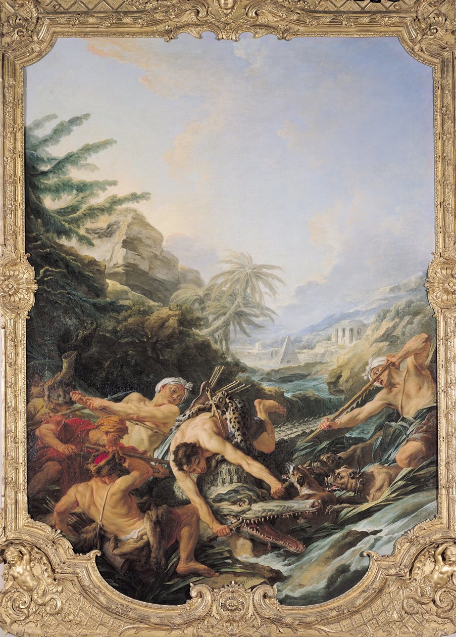 Krokodillejagt (olie på lærred) af François Boucher