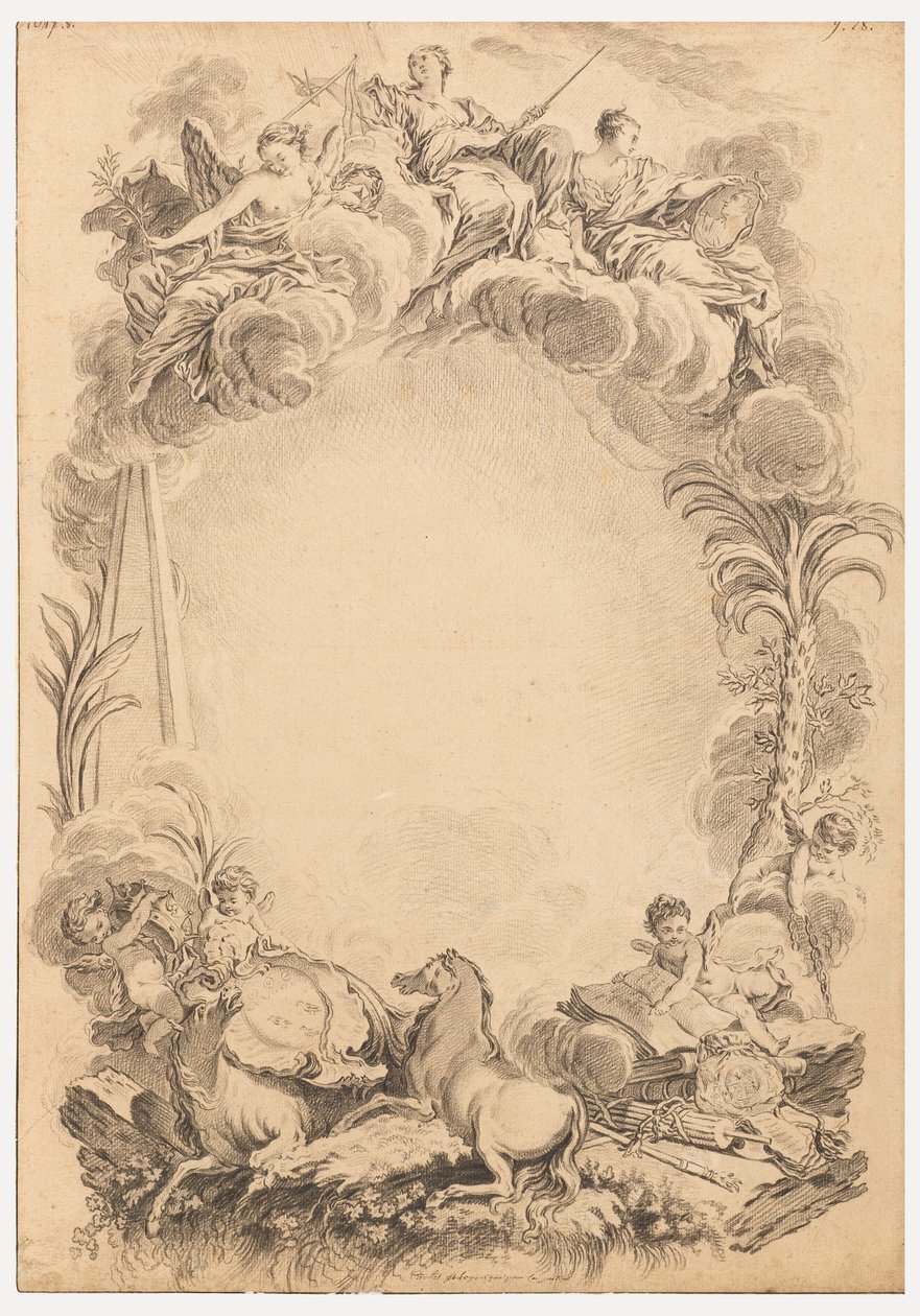 Design til en escutcheon til ære for William Earl Cowper (ca. 1665-1723) af François Boucher