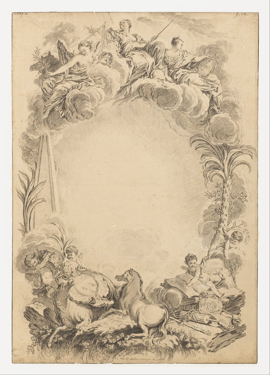 Design til en escutcheon til ære for William Earl Cowper (ca. 1665-1723) af François Boucher