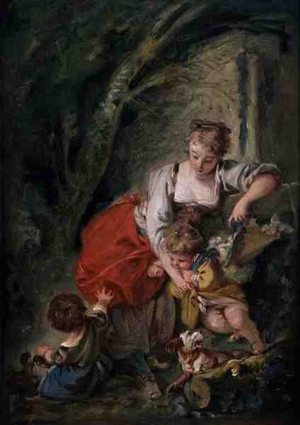 Familie, ca. 1750 (olie på papir nedfældet på lærred) af François Boucher