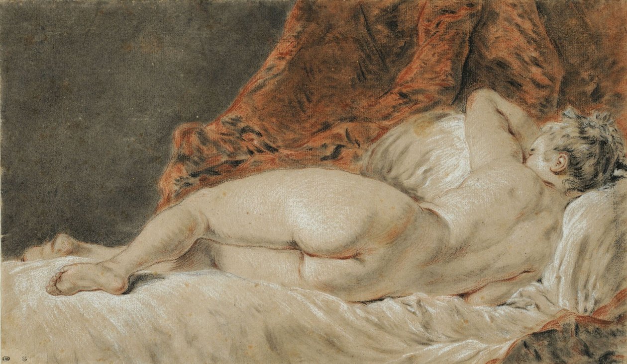 Tilbagelænet kvinde set bagfra, kaldet Sleep, ca 1720. af François Boucher