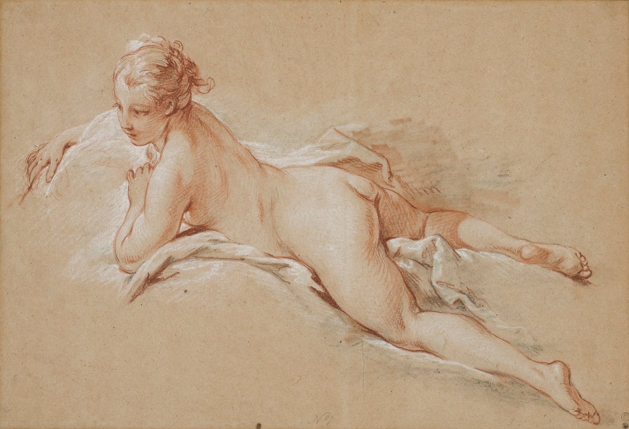 Fransk: Kvinde ligger på maven af François Boucher