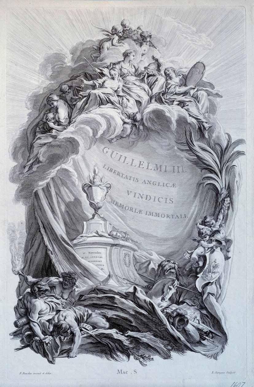 Frontispice til en række planker på graven af William III, Prins af Orange og konge af England (1650-1702). Tegning af Francois Boucher (1703-1770) 1700-tallet. Paris, Louvre-museet af François Boucher