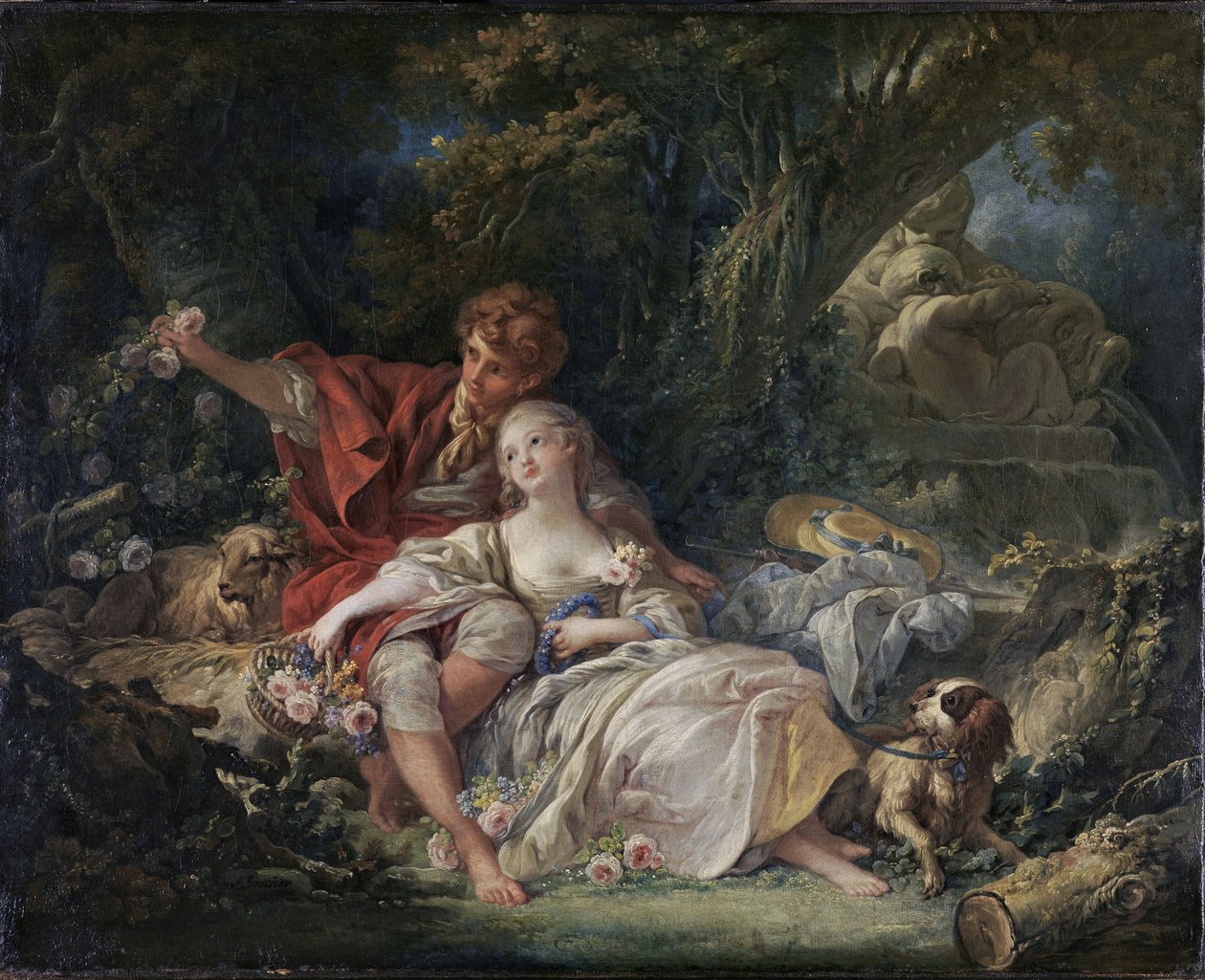 Tysk: Hyrdehund og hyrdinde pastoral af François Boucher