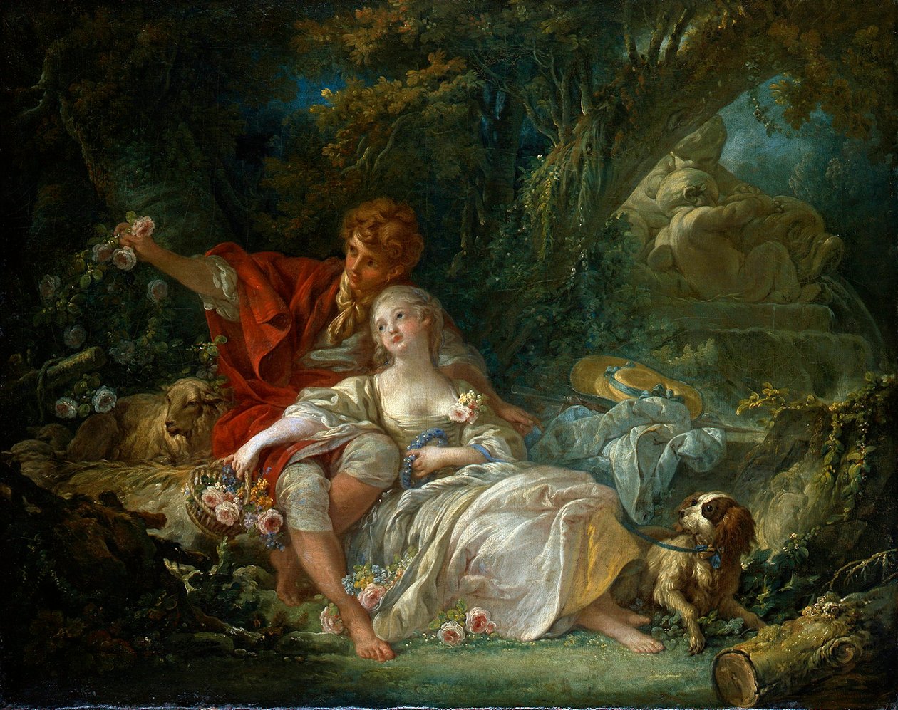 Tysk: Hyrdehund og hyrdinde pastoral af François Boucher