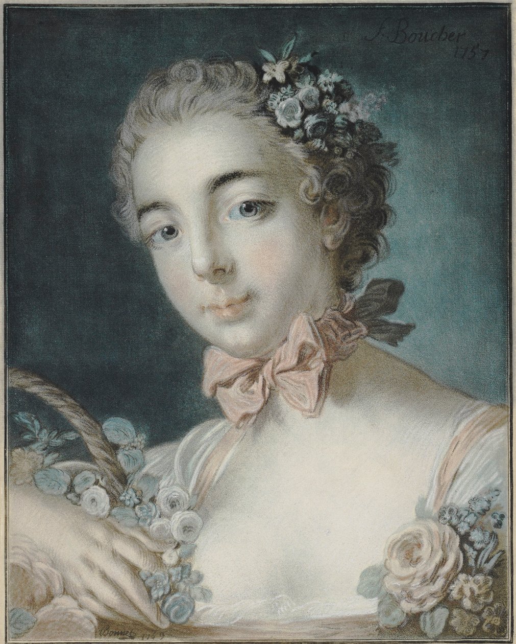 Head of Flora, 1769 (gravering på pastelmanér) af François Boucher
