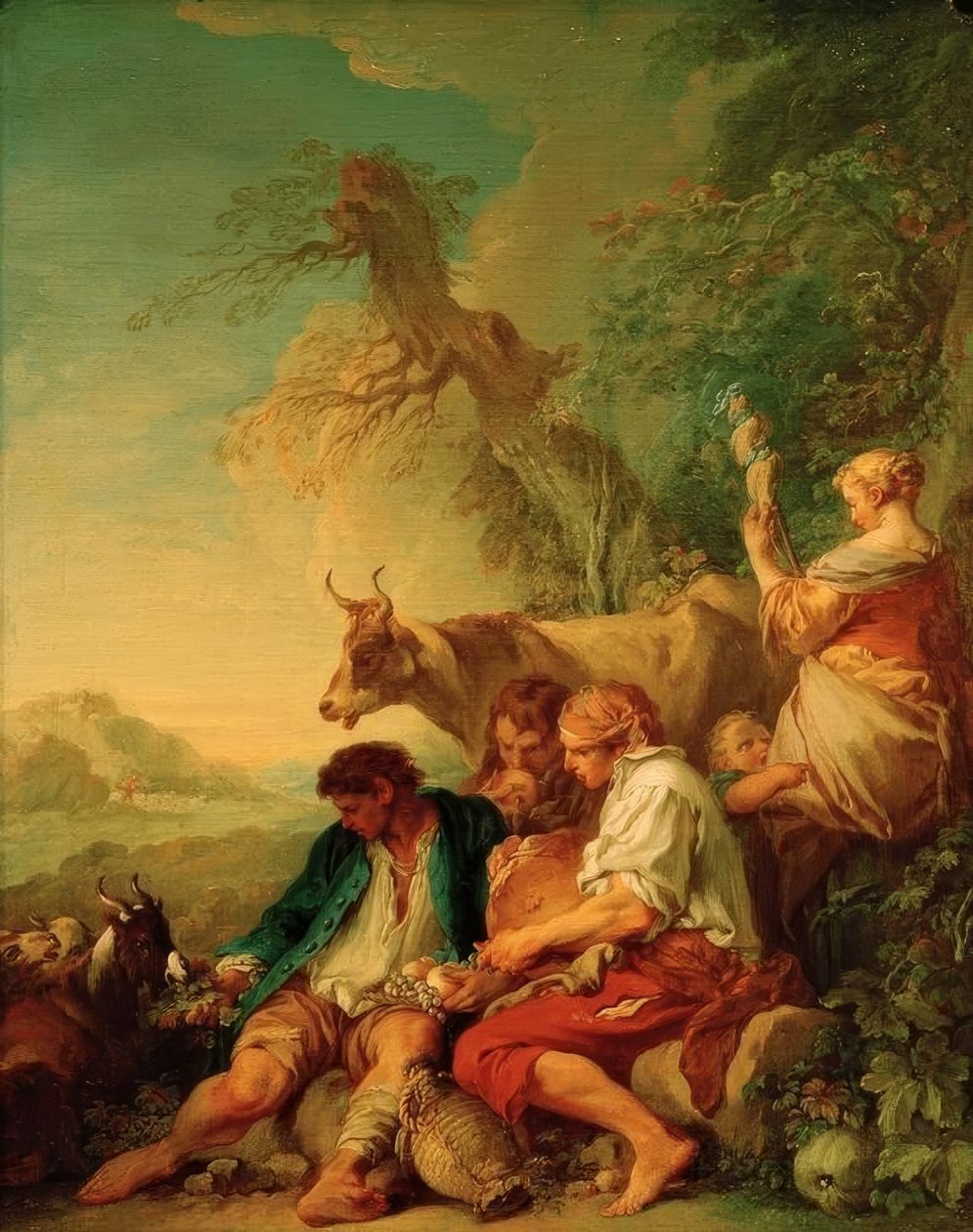 Hyrder med kvæg i et landskab af François Boucher