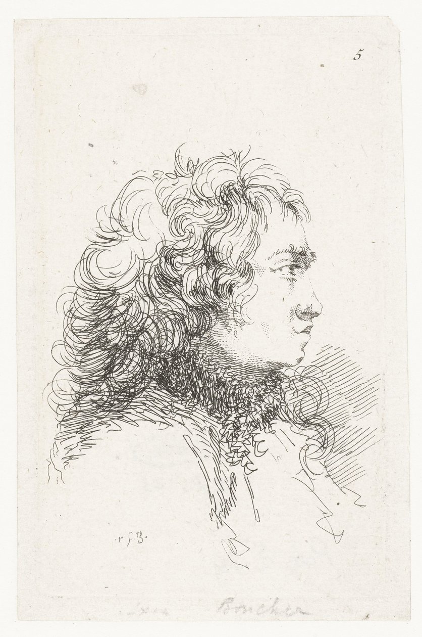 Hovedet af en ung mand Suite af små genrestykker og overskrifter af François Boucher
