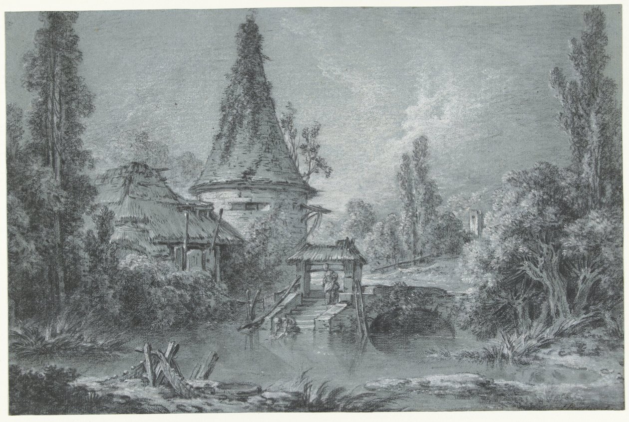 Landskab med et tårn, nær Beauvais af François Boucher