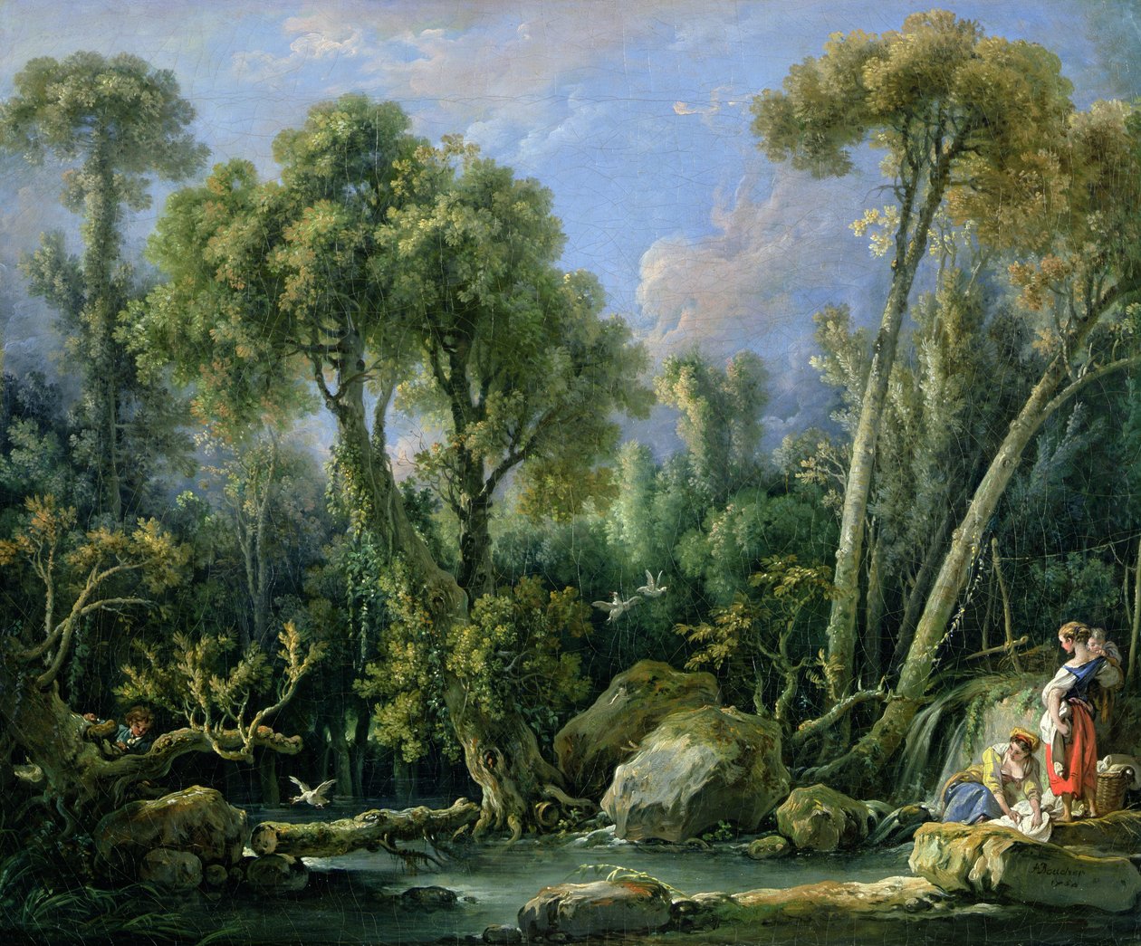 Vasketøjer i et landskab, 1760 af François Boucher