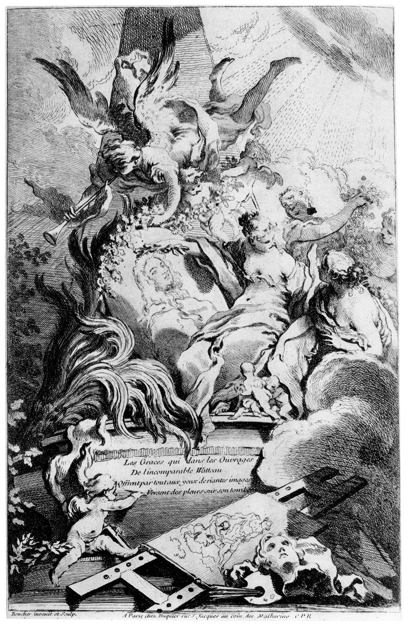 The Graces at the Tomb of Watteau, c1720-1770 1924 af François Boucher