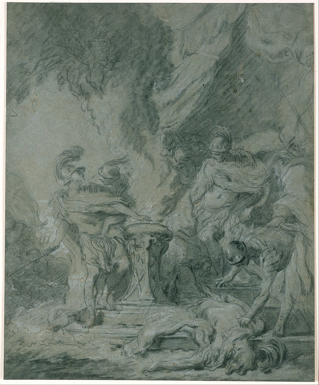 Mucius Scaevola stikker hånden i ilden af François Boucher