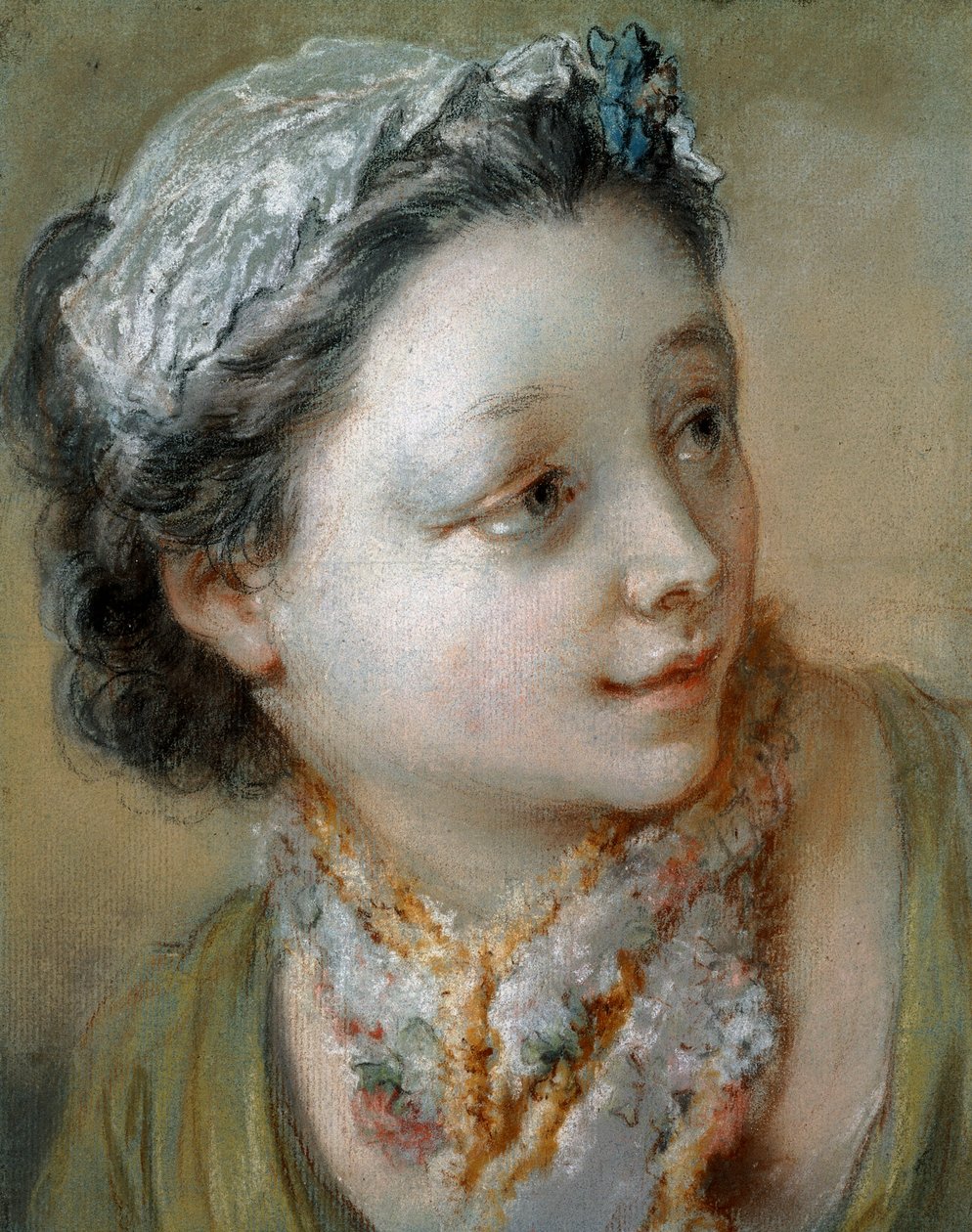 Portræt af en ung pige, med brystlængde med hovedet vendt mod højre, af François Boucher