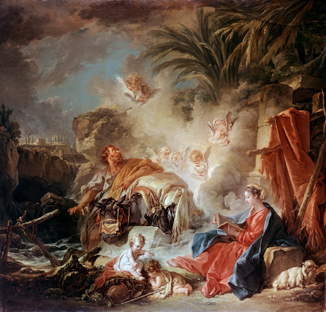 Hvil på flugten til Egypten, 1757. af François Boucher