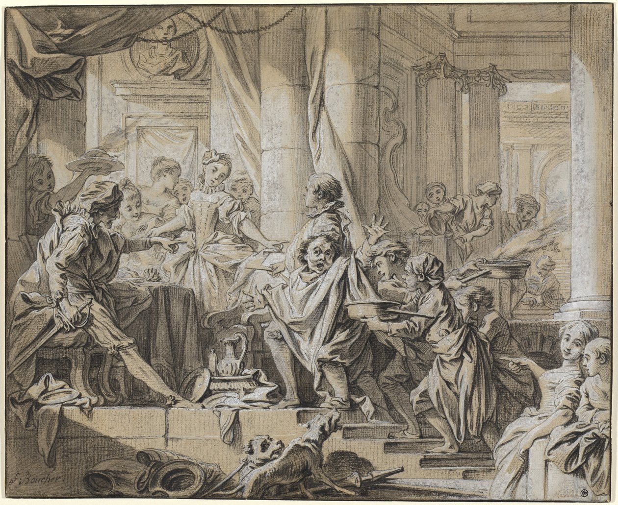 Sancho flygter fra hertugens tjenere af François Boucher