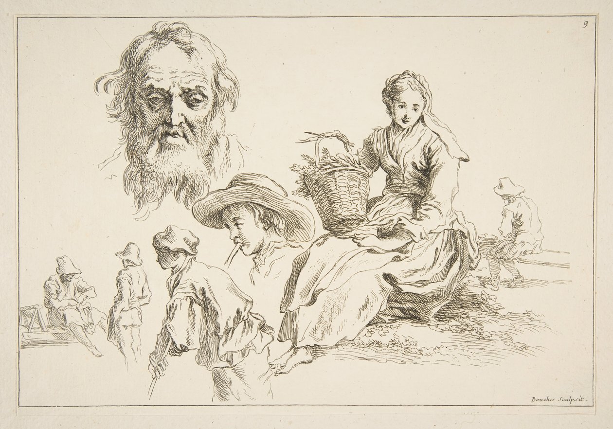 Skitseark, ca. 1735. af François Boucher
