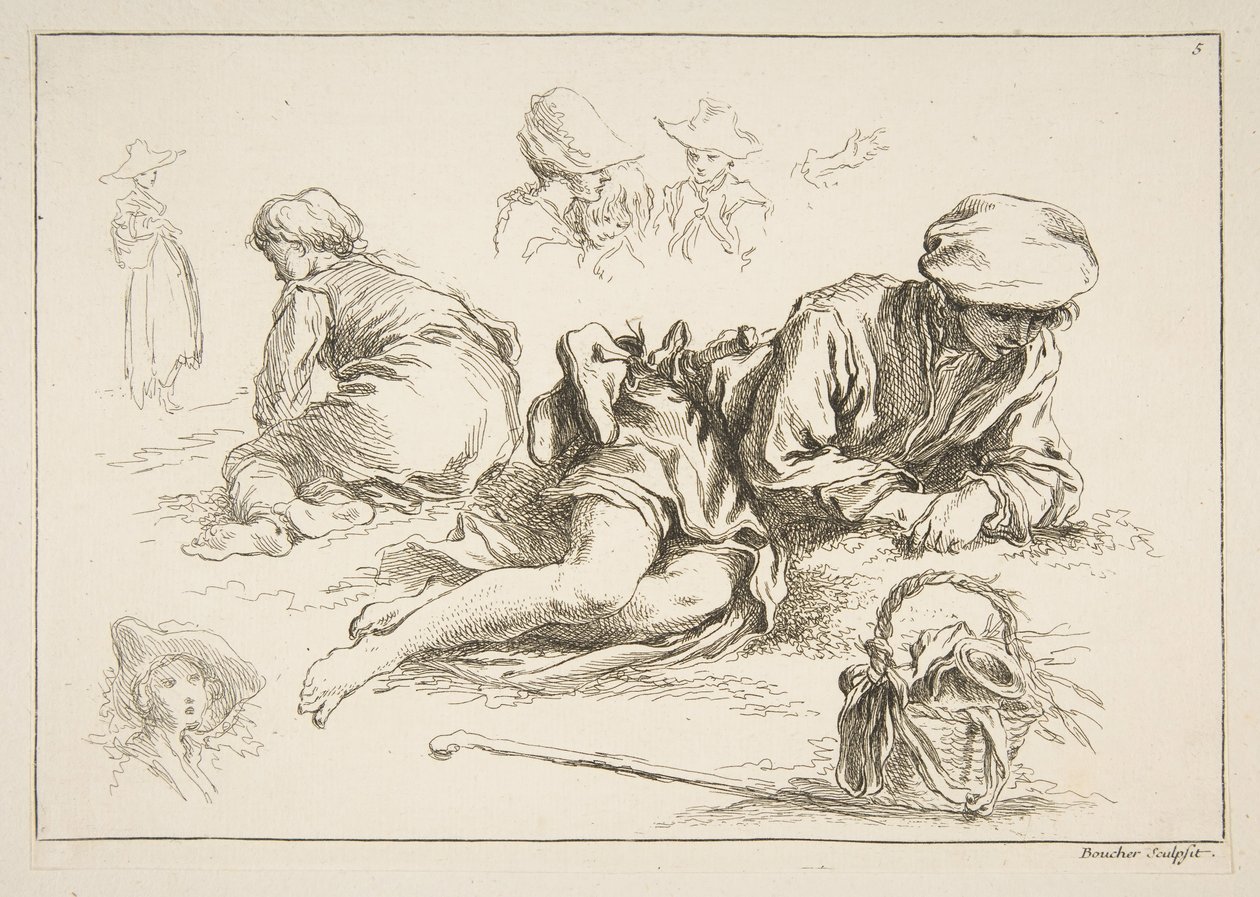 Skitseark, ca. 1735. af François Boucher