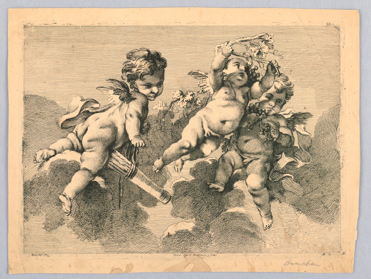 Tre putti af François Boucher
