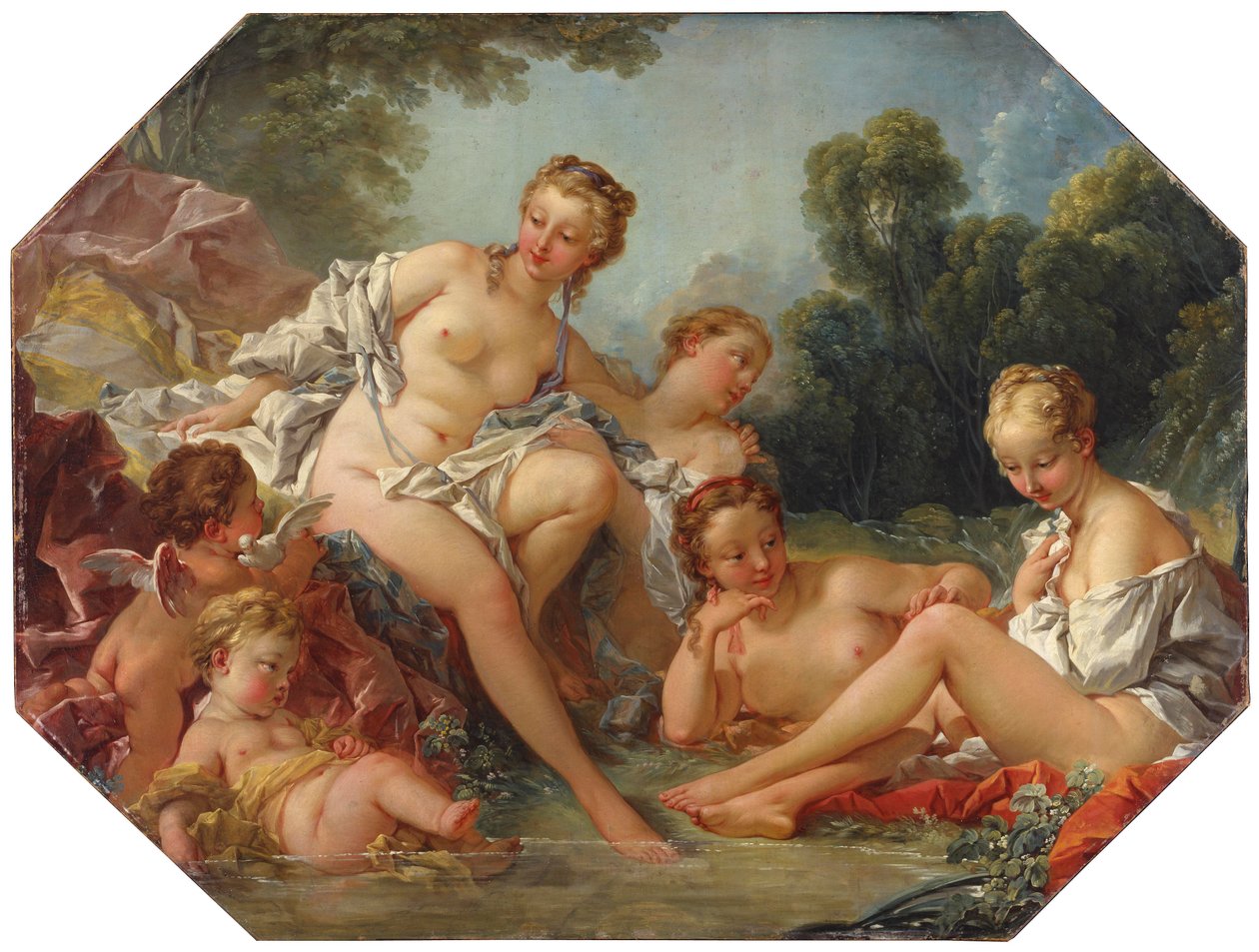 Venus i sit bad omgivet af nymfer og amoriner, ca.1740-50 af François Boucher