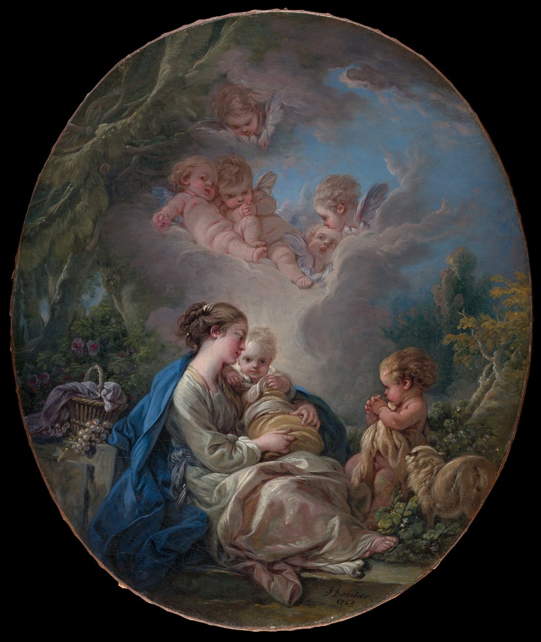 Jomfru og barn med den unge Sankt Johannes Døberen og engle, 1765. af François Boucher