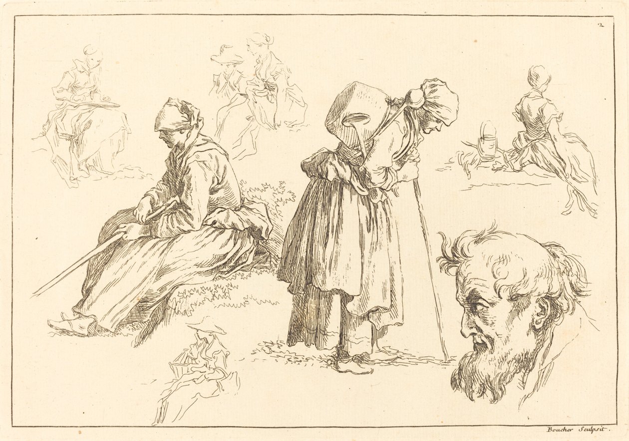 Figurstudier inklusive kvinde med en kedel af François Boucher after Abraham Bloemaert