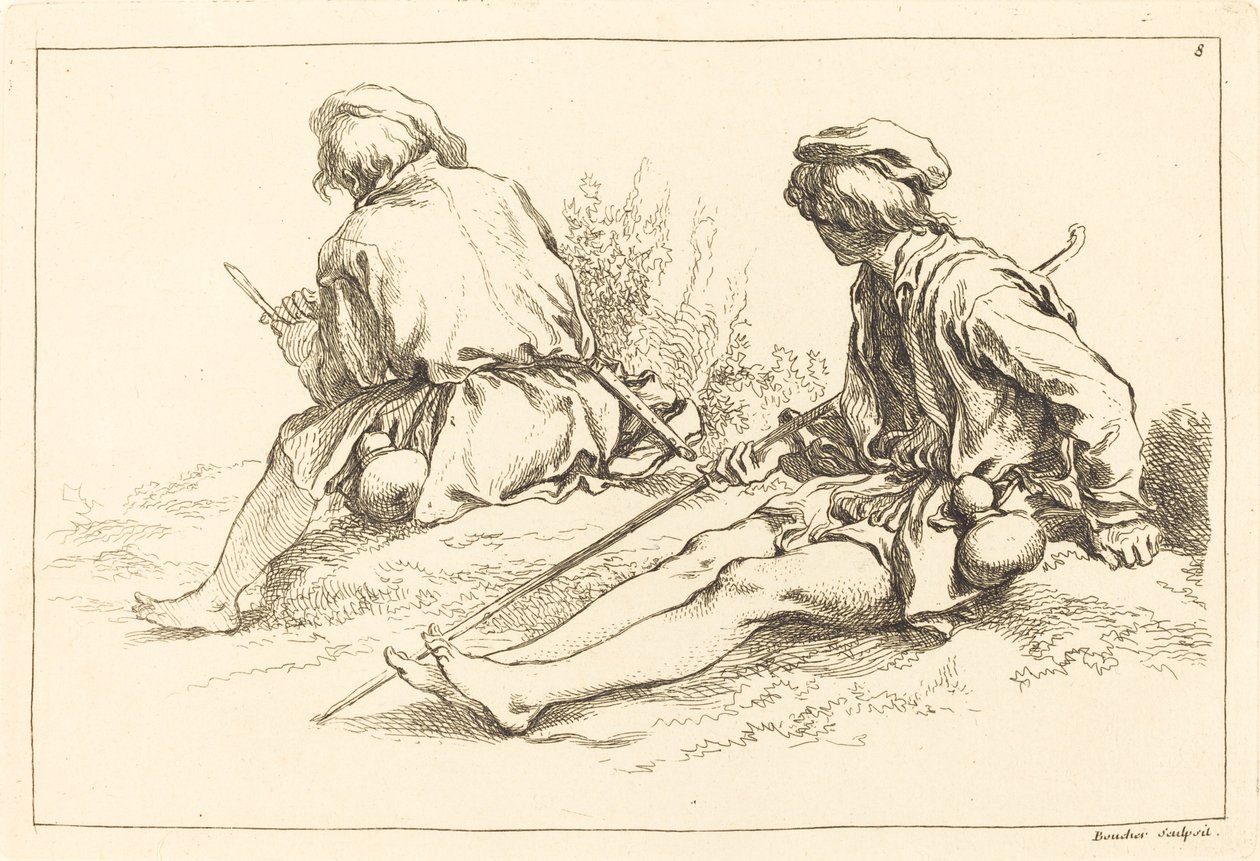 Siddende hyrde drenge af François Boucher after Abraham Bloemaert
