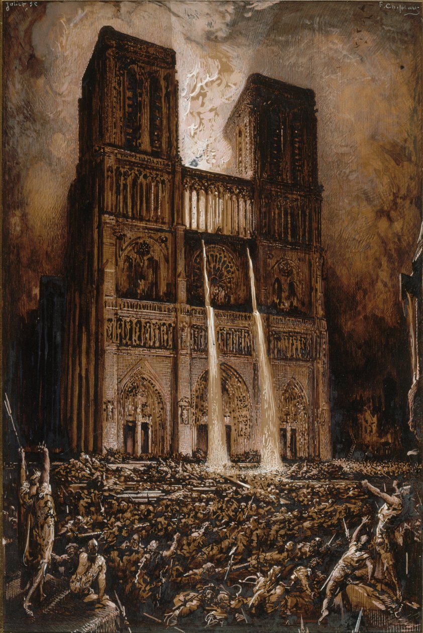 Angreb på Notre-Dame. The Hunchback of Notre-Dame af Victor Hugo, ca 1877. af François Chifflart