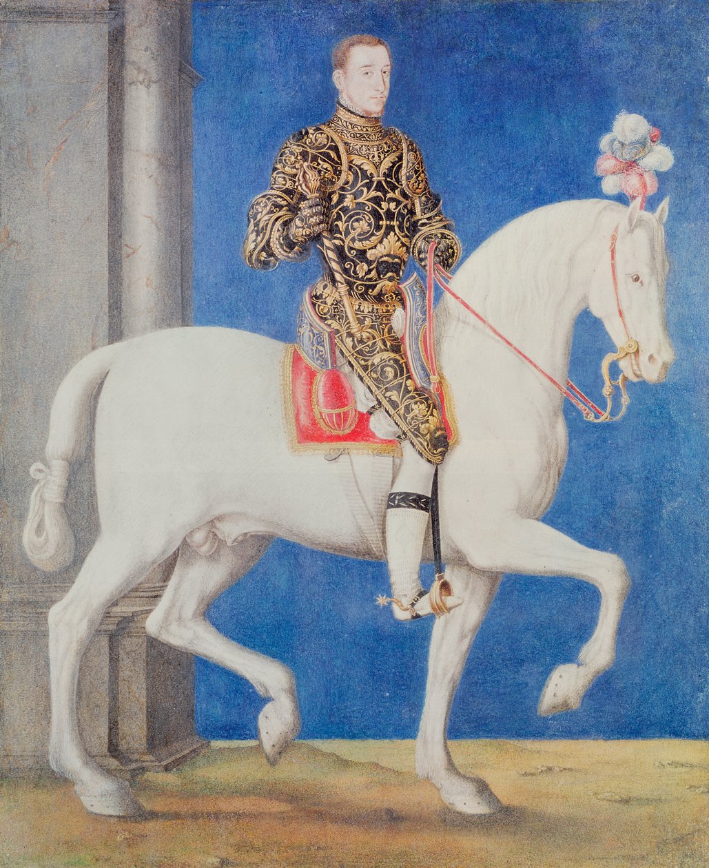 Ridesportræt formodes at være Dauphin Henri II (1519-59) ca. 1543 af François Clouet