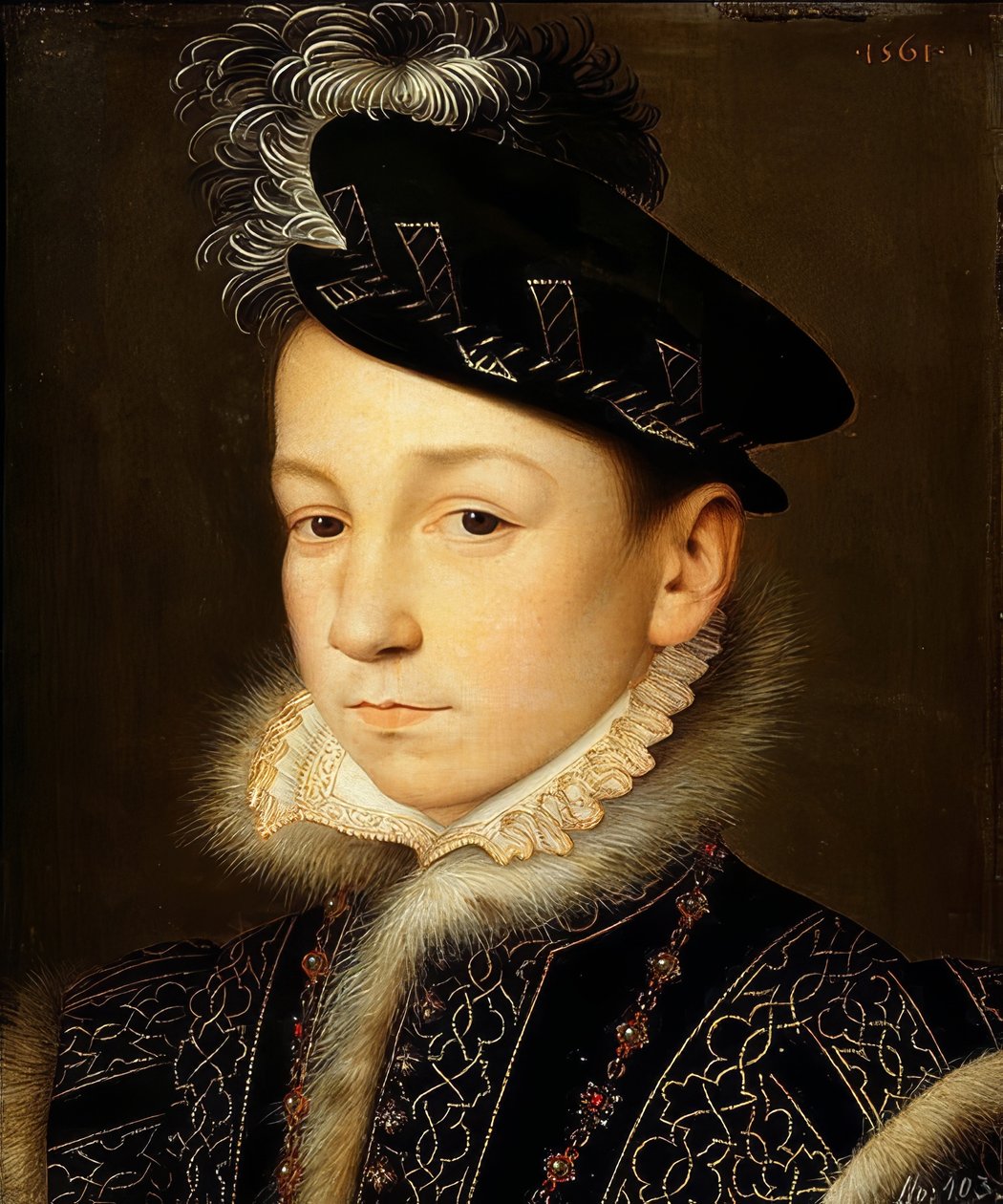 Kong Karl IX af Frankrig (1550-1574), halvlængde portræt. 1561 af François Clouet