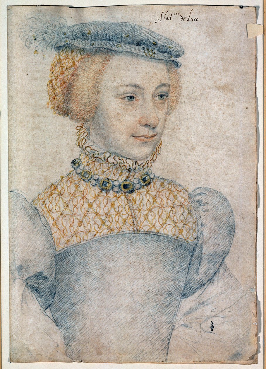 Portræt af Anne de Pisseleu, hustru til Louis de Coesmes, Lord of Lucé (1520 -? ). Tegning med sort sten og blod af Francois Clouet (1515-1572) af François Clouet