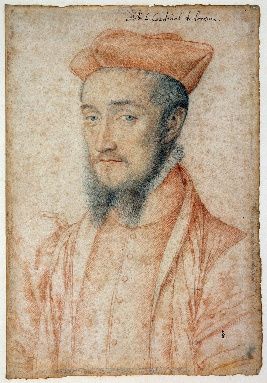 Portræt af Charles, kardinal af Lorraine (1525-1574). Tegning af blod og sort sten af Clouet Francois (1515-1572) af François Clouet