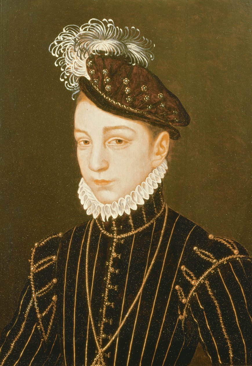 Portræt af Charles IX (panel) (relateret til tegning i Eremitage, St. Petersborg) af François Clouet
