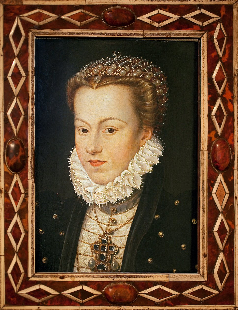 Portræt af Elisabeth af Østrig (1554-1592, dronning af Frankrig) - Maleri af Francois Clouet (ca. 1505-1572), fransk kunst, slutningen af det 16. århundrede - Musee des Beaux Arts d