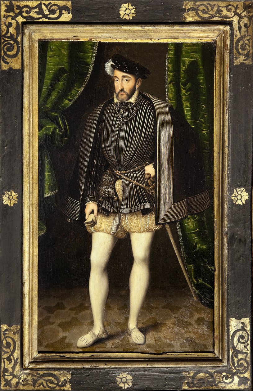 Portræt af Henry II (1519-1559), søn af Francois 1. og Claude de France, konge af Frankrig fra 1547 til 1559, maleri af værkstedet i Francois Clouet, lavet omkring 1520-1572, reduceret version af Life-Størrelsesportrættet af Francois Clouet. Fotografi, Kim af François Clouet