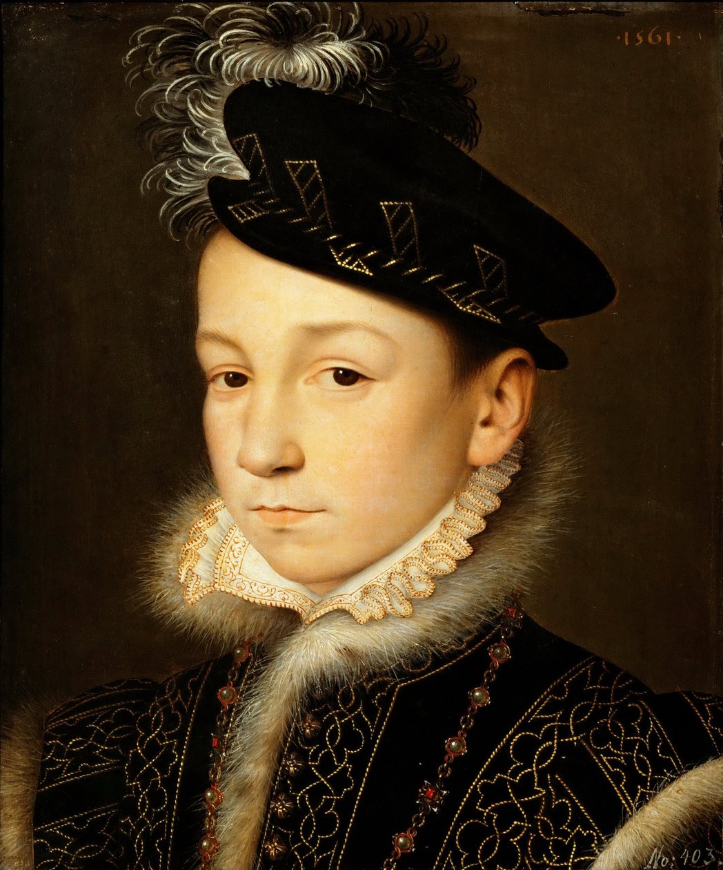 Portræt af kong Charles IX af Frankrig (1550-1574) - Francois Clouet (1510-1572). Olie på træ af François Clouet
