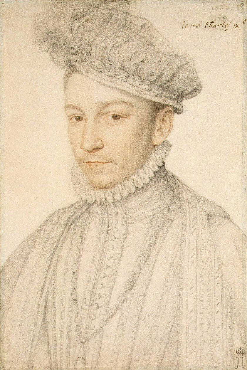 Portræt af kong Charles IX af Frankrig (1550-1574) af Clouet, Francois (1510-1572). Sort kridt og sangvinsk på papir, størrelse: 33,5x22,5 af François Clouet