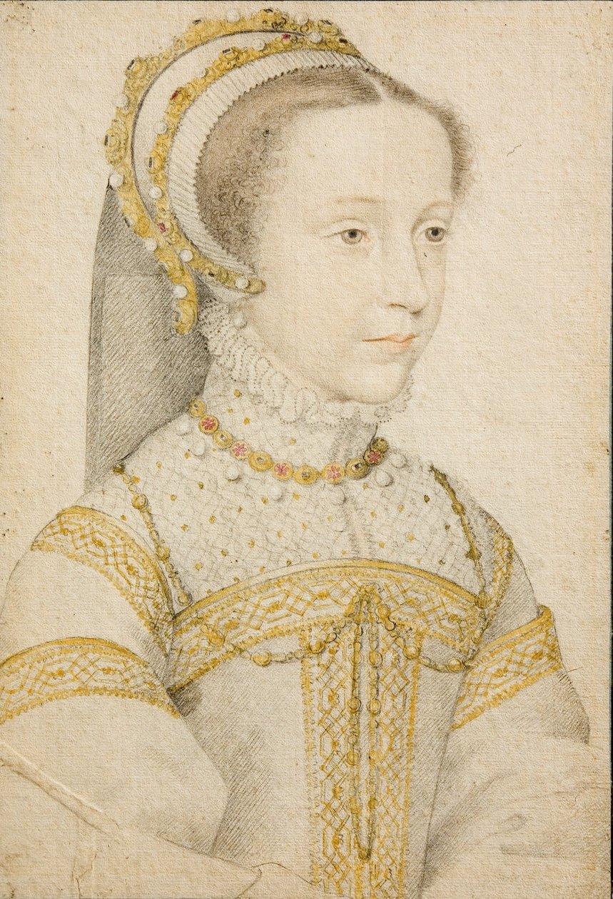 Portræt af Maria Stuart, dronning af Skotland, i en alder af 12 eller 13 år. af François Clouet