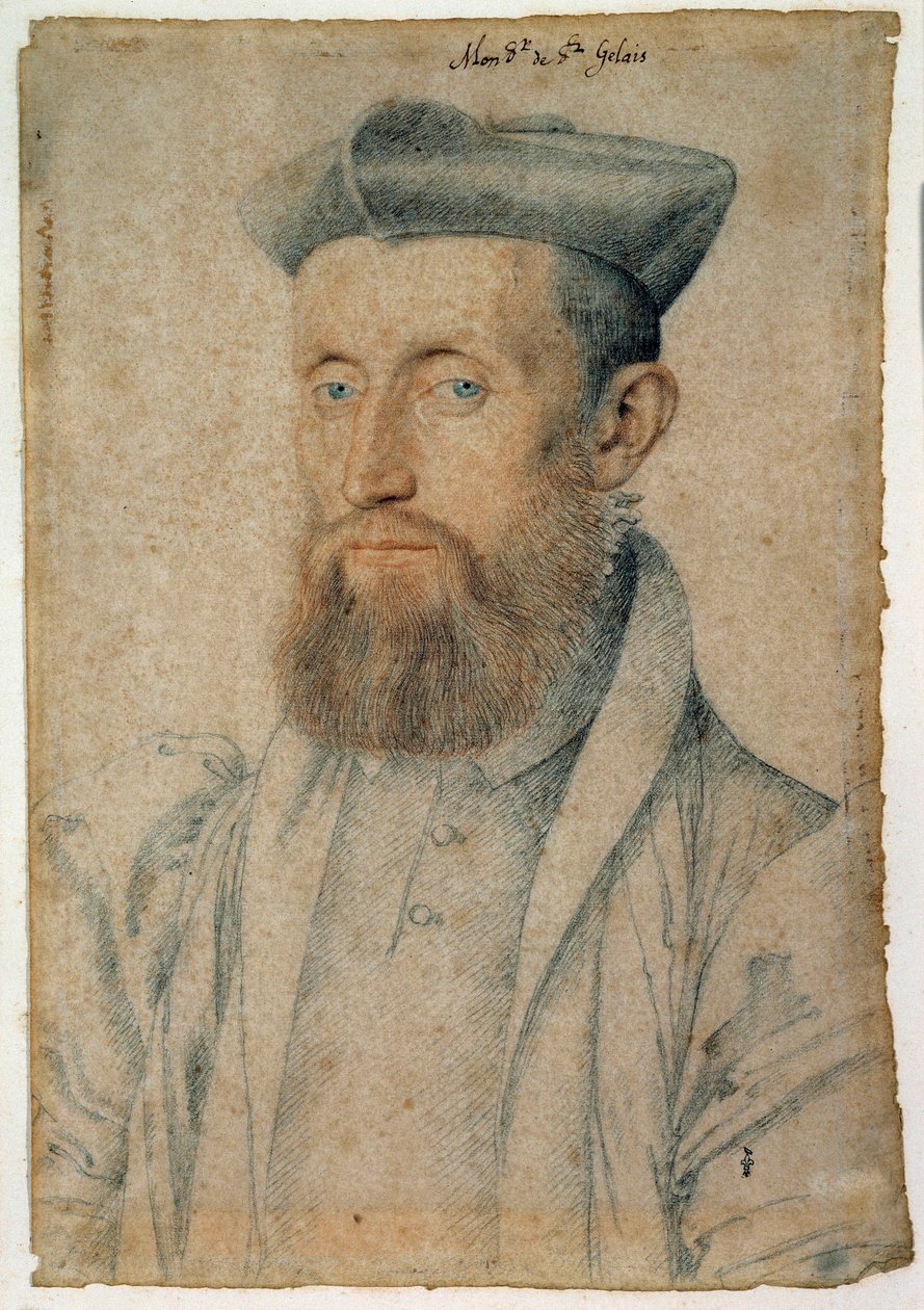 Portræt af Mellin de Saint-Gelais (eller Saint Gelais, Saint Gelays, Saint Gelays, Saint-Gelais, Saint Gelais) (1495-1558), fransk digter. Tegning med blod og sort sten af ​​Clouet Francois (1515-1572), omkring 1500. Chantilly, Musee Conde af François Clouet
